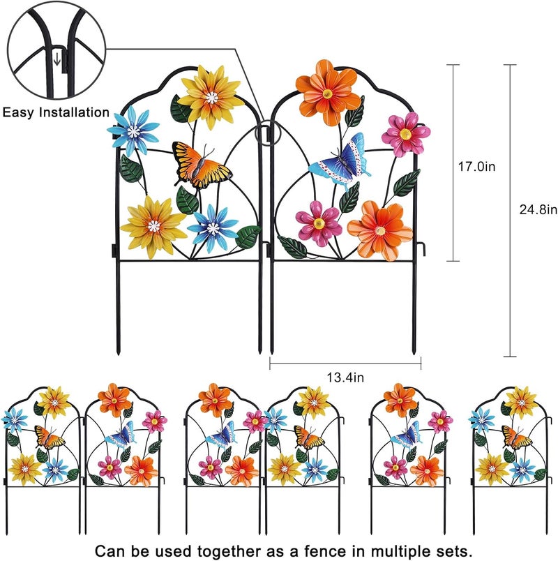 hogardeck Garden Decor for Outside, Set of 2 Metal Fence Decorative Garden Stakes with Flowers for Spring Decor, Yard Signs for Outdoor Patio Lawn Backyard Porch Decorations - Image 2